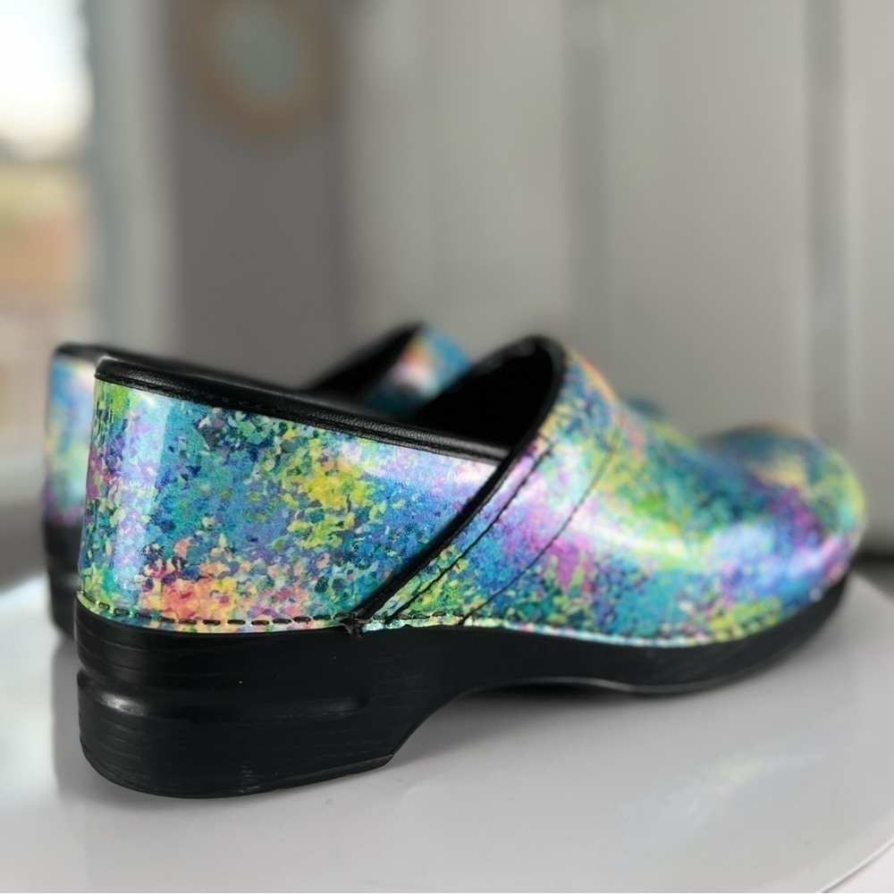 Dansko Teal Purple Pink Green Yellow Speckled Leather Clogs Size 11.5 - Picture 7 of 17